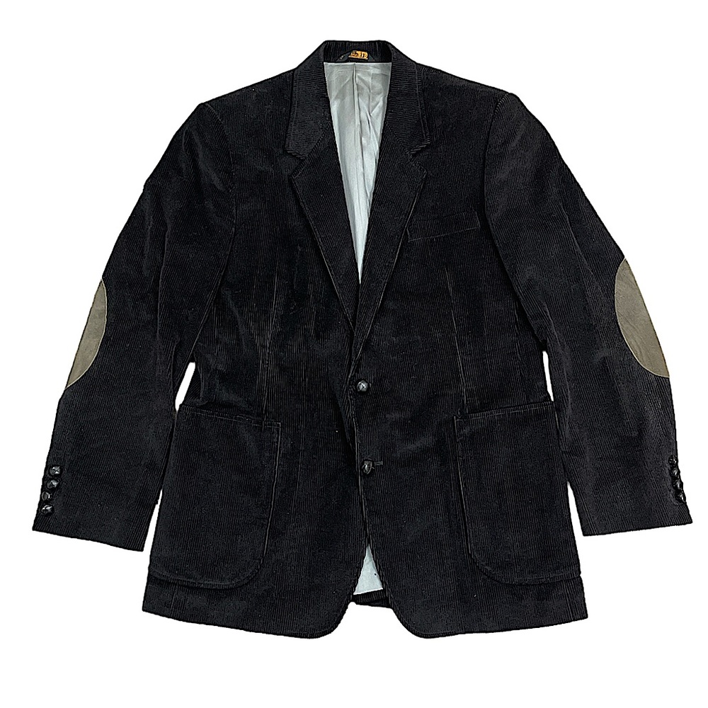 Vintage Corduroy Blazer Suede Patch Elbow Gallery by Haggar Black Size 42